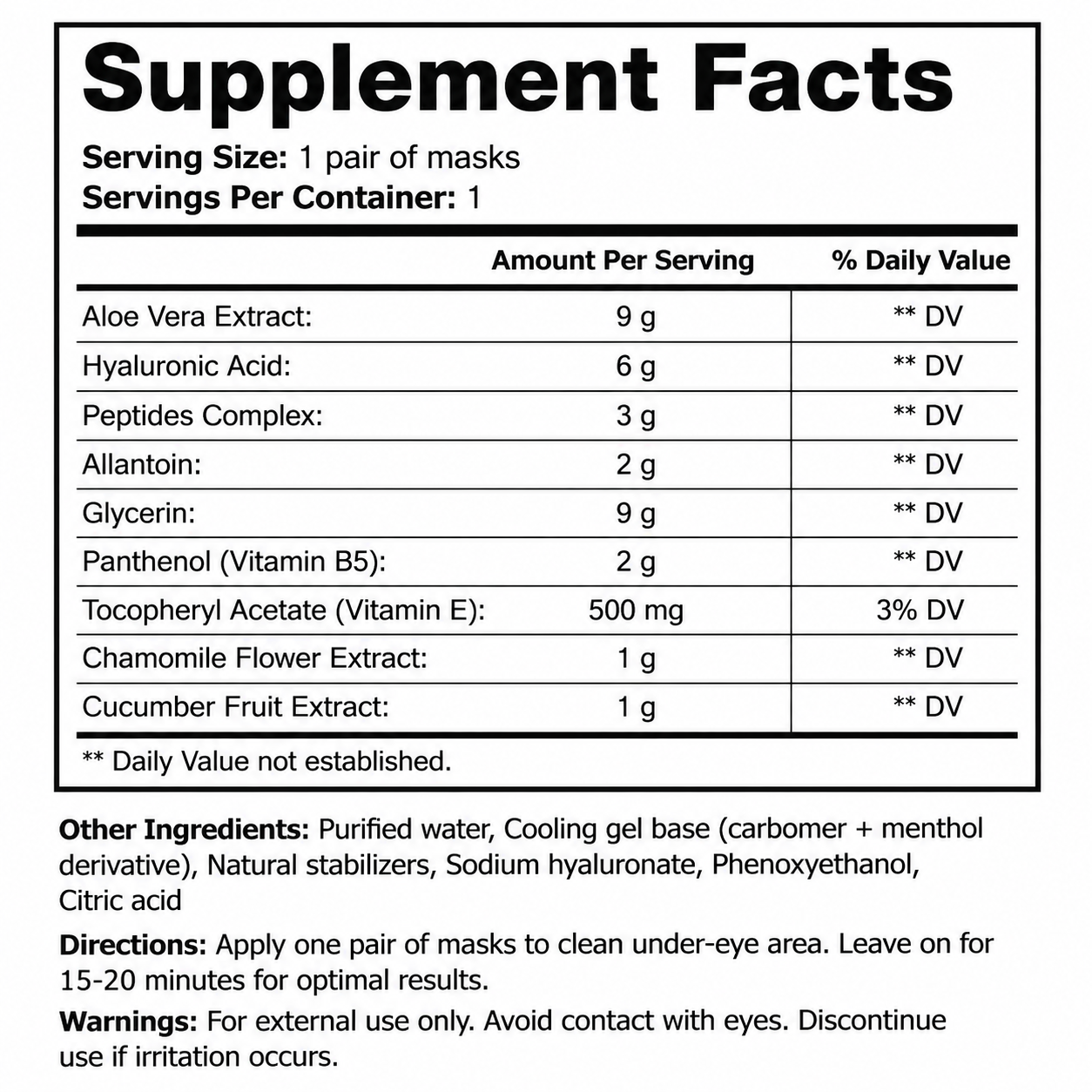 Cooling Sleep Eye Mask — Supplement Facts